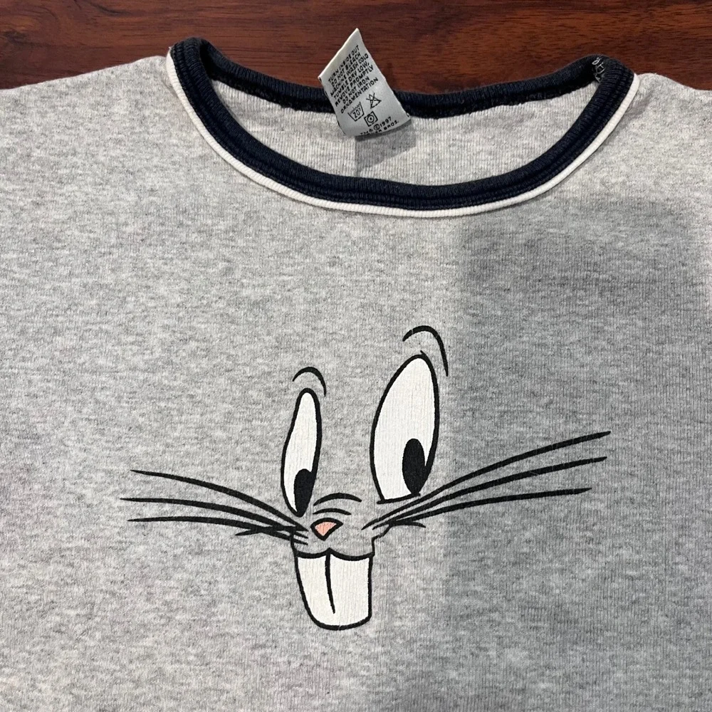Vintage 1997 Warner Bros Studio Store Kids Bugs Bunny Ringer T-Shirt Gray XL 90s